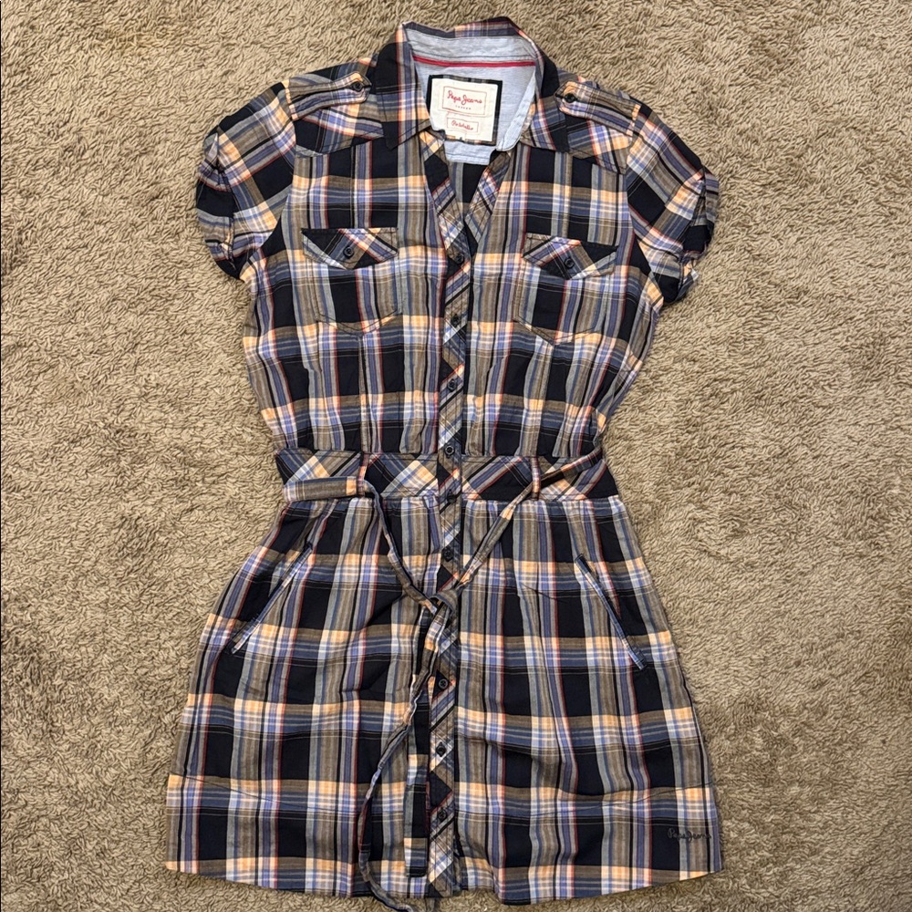 Pepe Jeans Plaid Belted Shirt Dress